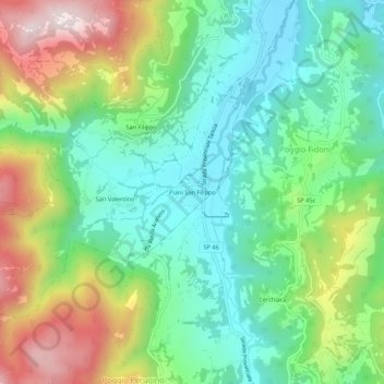 Mapa topográfico Piani San Filippo, altitud, relieve