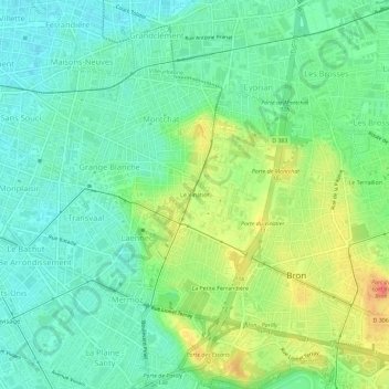 Mapa topográfico Le Vinatier, altitud, relieve