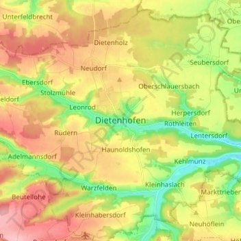 Mapa topográfico Dietenhofen, altitud, relieve