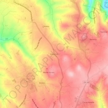 Mapa topográfico Amoreira, altitud, relieve