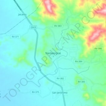 Mapa topográfico Namasigüe, altitud, relieve