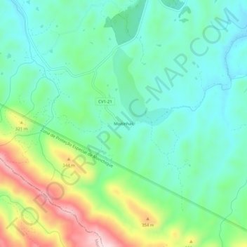 Mapa topográfico Moitinhas, altitud, relieve