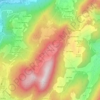 Mapa topográfico Très le Mont, altitud, relieve