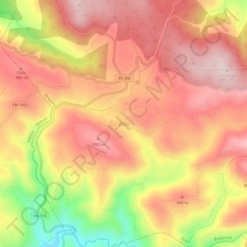 Mapa topográfico Zoio, altitud, relieve