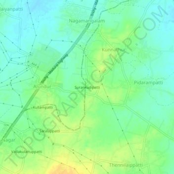 Mapa topográfico Surankudipatti, altitud, relieve