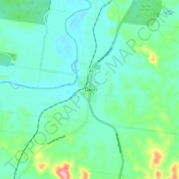 Mapa topográfico Tiaro, altitud, relieve