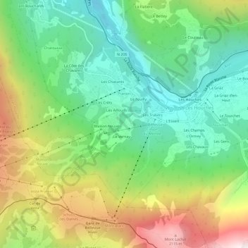 Mapa topográfico Belleface, altitud, relieve