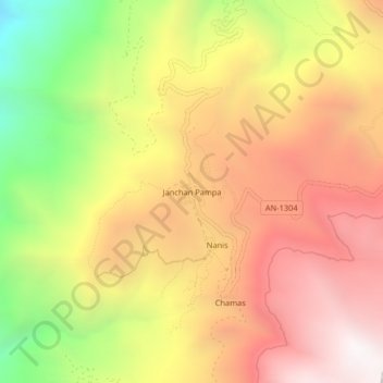 Mapa topográfico Janchan Pampa, altitud, relieve