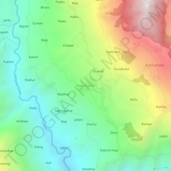 Mapa topográfico Nermand, altitud, relieve