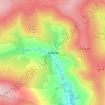 Mapa topográfico Rookhope, altitud, relieve