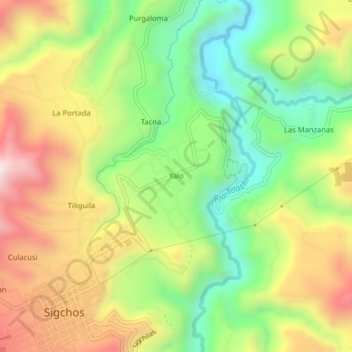 Mapa topográfico Yalo, altitud, relieve