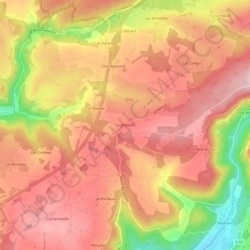 Mapa topográfico Le Motiron, altitud, relieve