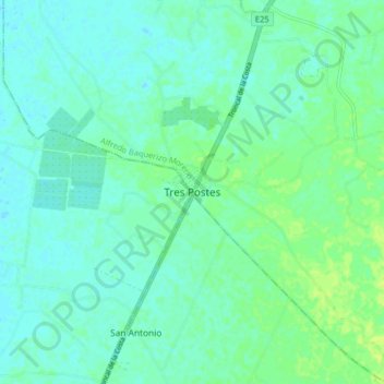 Mapa topográfico Tres Postes, altitud, relieve