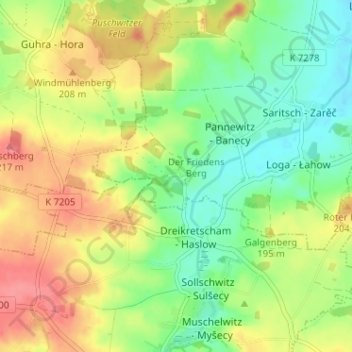 Mapa topográfico Weidlitz, altitud, relieve