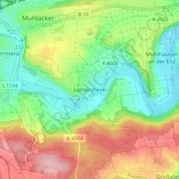 Mapa topográfico Lomersheim, altitud, relieve