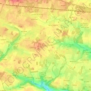 Mapa topográfico Le Quily, altitud, relieve