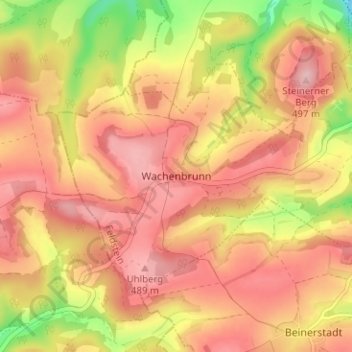 Mapa topográfico Wachenbrunn, altitud, relieve
