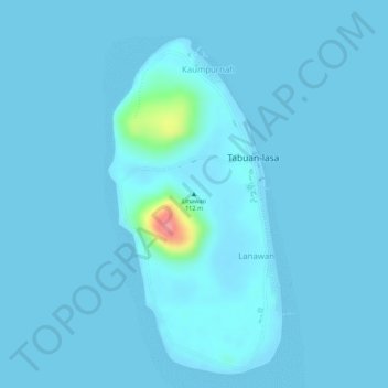 Mapa topográfico Linawan, altitud, relieve