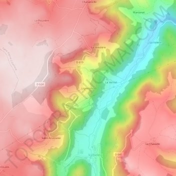 Mapa topográfico Lignerolles, altitud, relieve