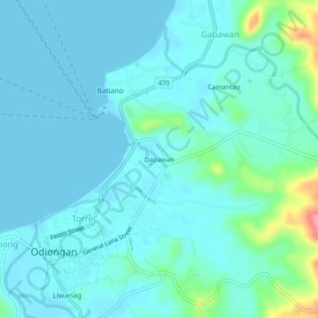 Mapa topográfico Dapawan, altitud, relieve
