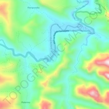 Mapa topográfico Cuevas, altitud, relieve