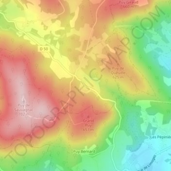 Mapa topográfico Mallety, altitud, relieve