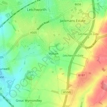 Mapa topográfico Willian, altitud, relieve