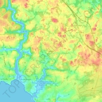 Mapa topográfico Guidel, altitud, relieve