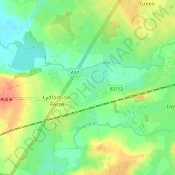 Mapa topográfico East Lydford, altitud, relieve