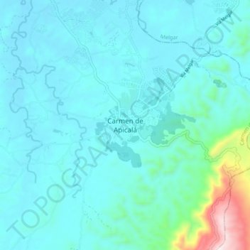 Mapa topográfico Carmen de Apicalá, altitud, relieve