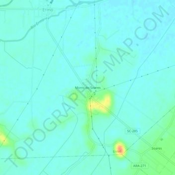 Mapa topográfico Morro do Soares, altitud, relieve