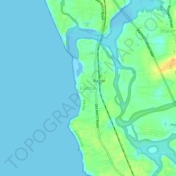 Mapa topográfico Elathur, altitud, relieve