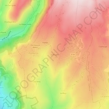 Mapa topográfico Le Pouget, altitud, relieve