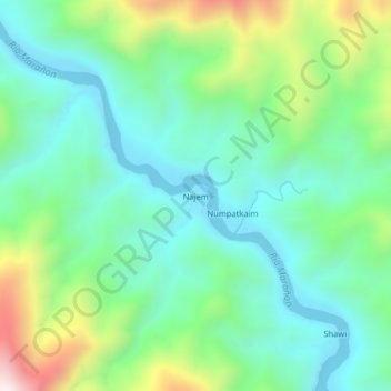 Mapa topográfico Najem, altitud, relieve
