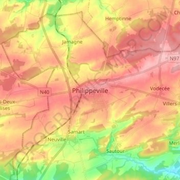 Mapa topográfico Philippeville, altitud, relieve