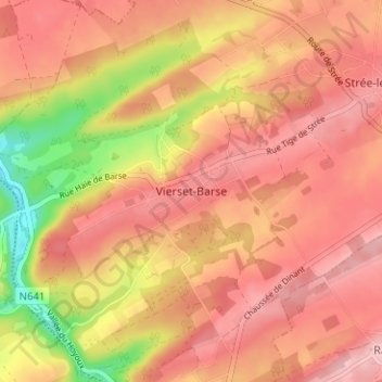 Mapa topográfico Vierset-Barse, altitud, relieve