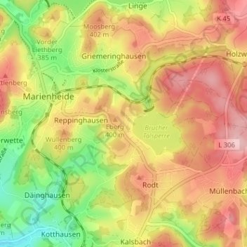 Mapa topográfico Eberg, altitud, relieve