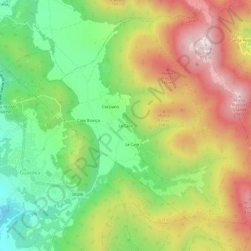 Mapa topográfico Le Case, altitud, relieve