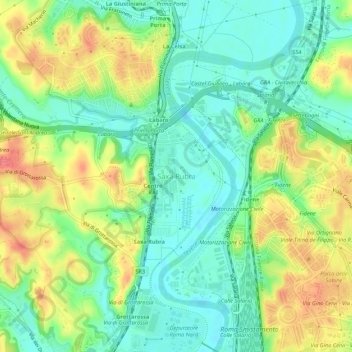 Mapa topográfico Saxa Rubra, altitud, relieve