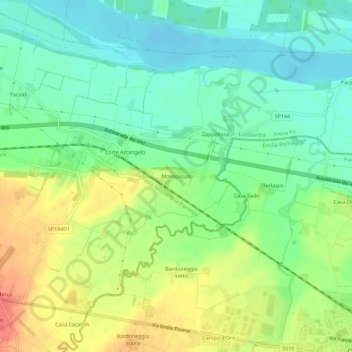 Mapa topográfico Monteacuto, altitud, relieve