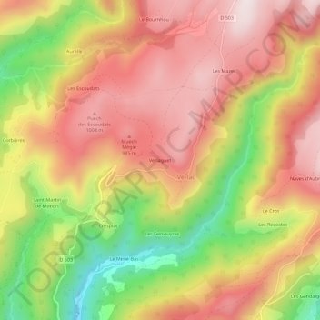 Mapa topográfico Verlaguet, altitud, relieve