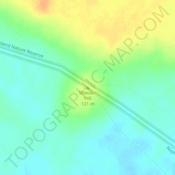 Mapa topográfico Sheoaks Hill, altitud, relieve