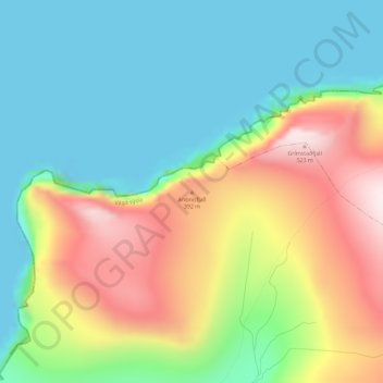 Mapa topográfico Antinisfjall, altitud, relieve