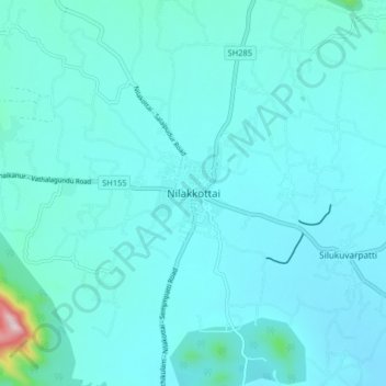 Mapa topográfico Nilakkottai, altitud, relieve