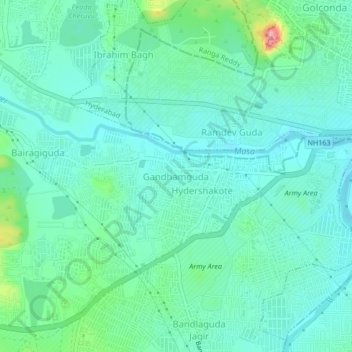 Mapa topográfico Gandhamguda, altitud, relieve