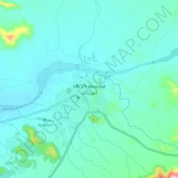 Mapa topográfico Agordat, altitud, relieve