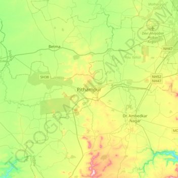 Mapa topográfico Pithampur, altitud, relieve