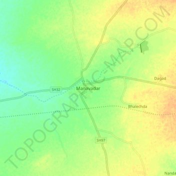 Mapa topográfico Manavadar, altitud, relieve
