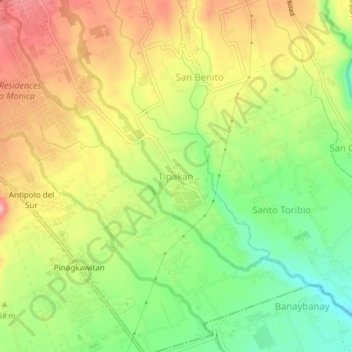 Mapa topográfico Tipakan, altitud, relieve