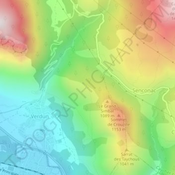 Mapa topográfico Pas de Toulzan, altitud, relieve